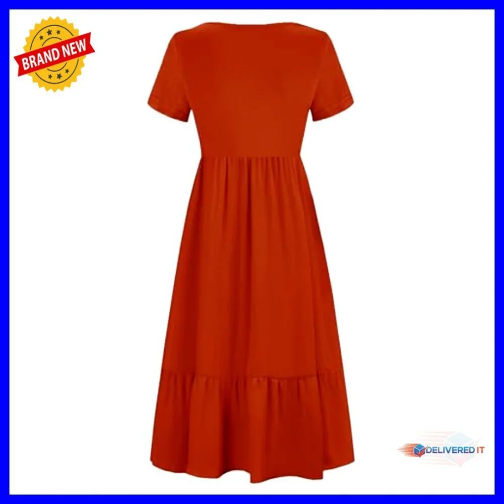 Maternity Nursing Maxi Dress with Pockets, Tiered Flowy A-Line